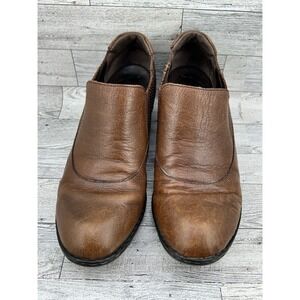 Born Brown Leather Heeled Ankle Booties‎ Women's Size 8 Slip On Comfort